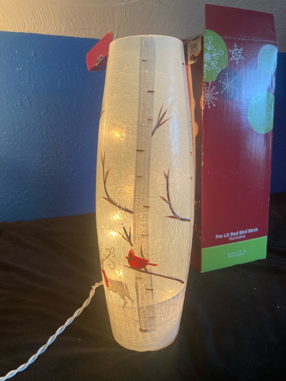 Kirkland’s Pre-Lit Birch Tree Hurricane with Red Cardinal Accent - Holiday Décor